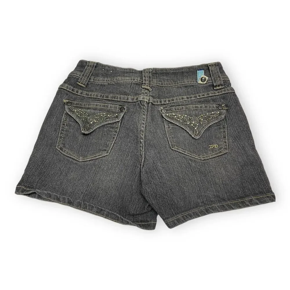 Zana Di Girls Short Size 14 Black Denim Bling‎ Flap Pockets Jean
